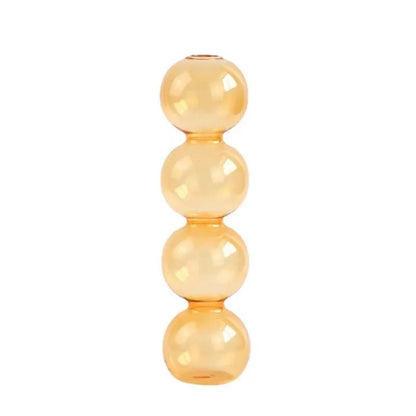 Amber-colored glass nordic bubble vase with four stacked spherical segments for hydroponic plant display and decor