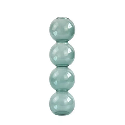 A tall translucent teal glass Nordic glass bubble vase with four stacked spheres for home desk decor