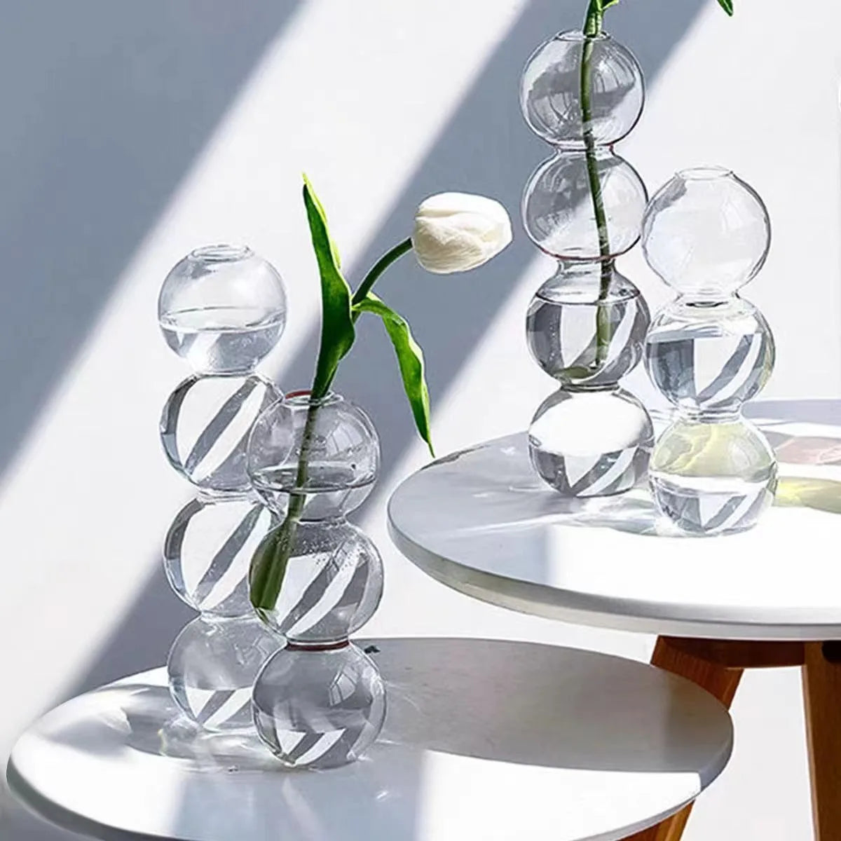 Clear glass nordic bubble vase with stacked circular design for hydroponic planter and home desk decor