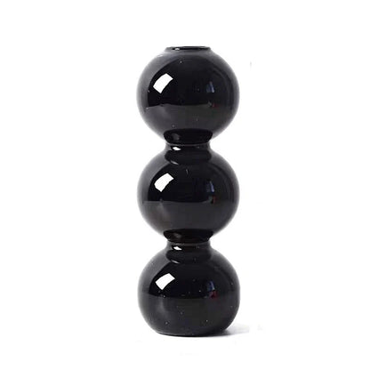 Black glossy ceramic nordic glass bubble vase with three stacked spheres for home desk decor and flower arrangement