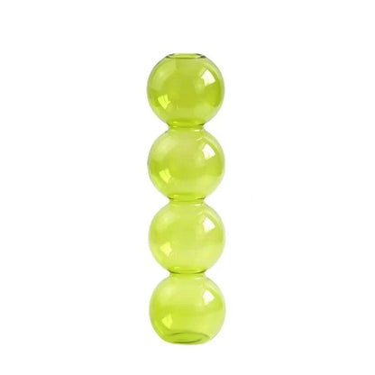 Translucent lime green nordic glass bubble vase with four stacked spheres for home desk decor and hydroponic planting