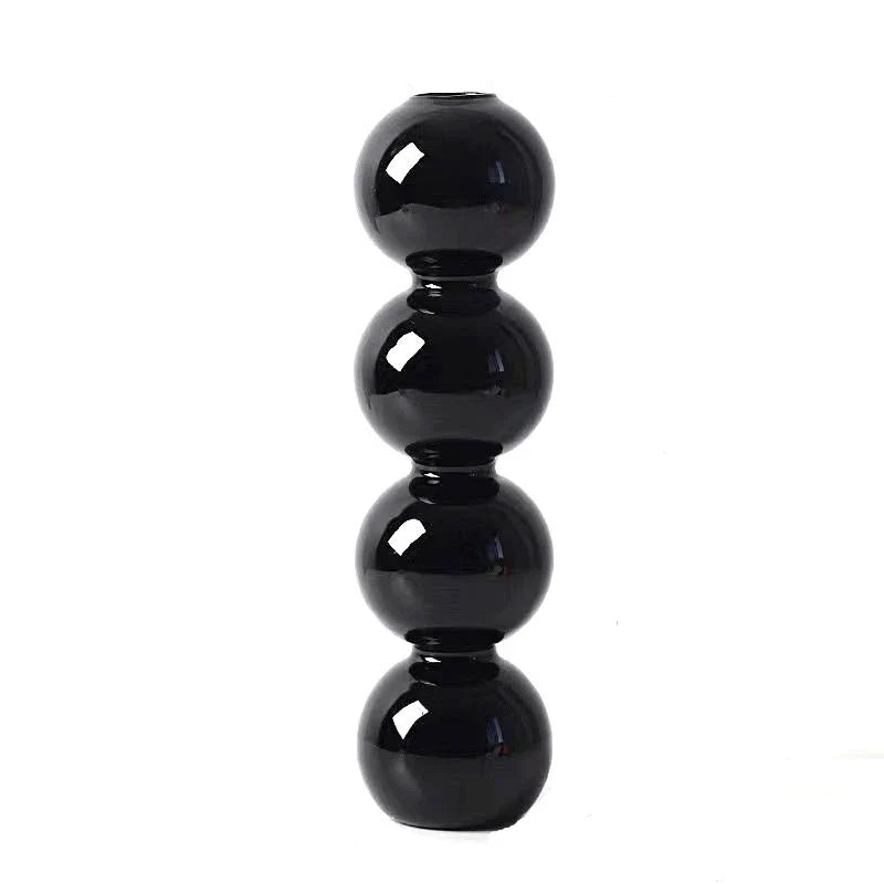 Black glossy glass vase with four stacked spherical segments nordic glass bubble vase for hydroponic planter and decor
