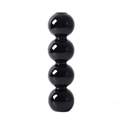 Black glossy glass vase with four stacked spherical segments nordic glass bubble vase for hydroponic planter and decor