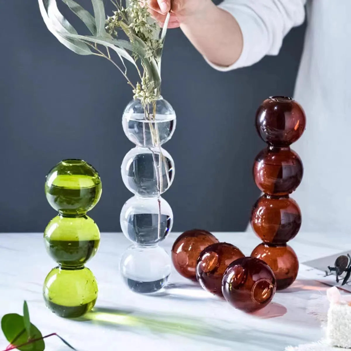 Clear glass nordic glass bubble vase with stacked spherical segments for hydroponic planter and home desk decor
