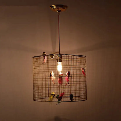 Nordic gold bird cage pendant lamp with colorful decorative birds warm glow brass ceiling mount decorbites bird cage