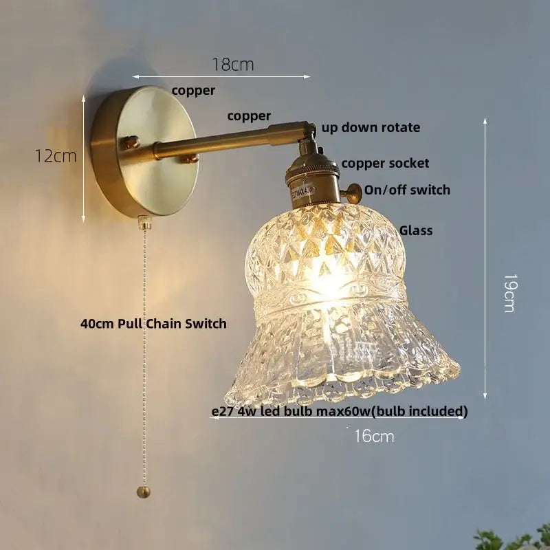 Nordic gold brass led wall sconce with adjustable copper arm and faceted crystal glass shade decorbites brass led wall