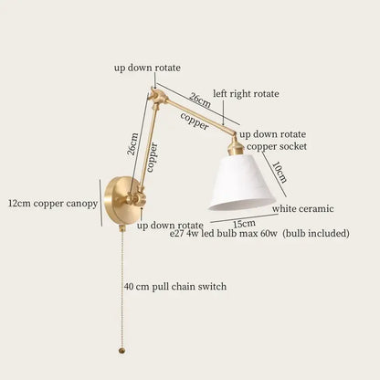 Adjustable copper wall lamp with white ceramic shade and nordic gold ceramic led wall lighting for bedroom decorbites ceramic led