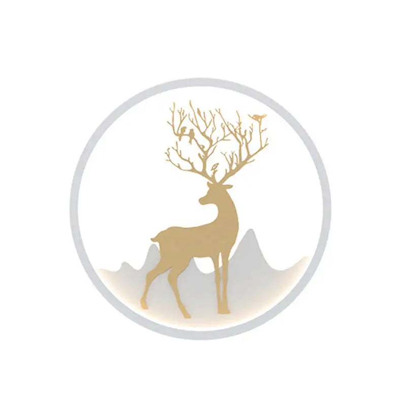 Nordic gold deer circle wall lamp with golden deer silhouette and tree-shaped antlers fixture type led bulb included