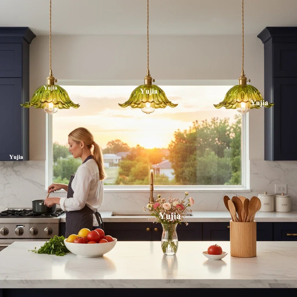 Nordic Green Glass Pendant Light With Brass Accents - Decorbites