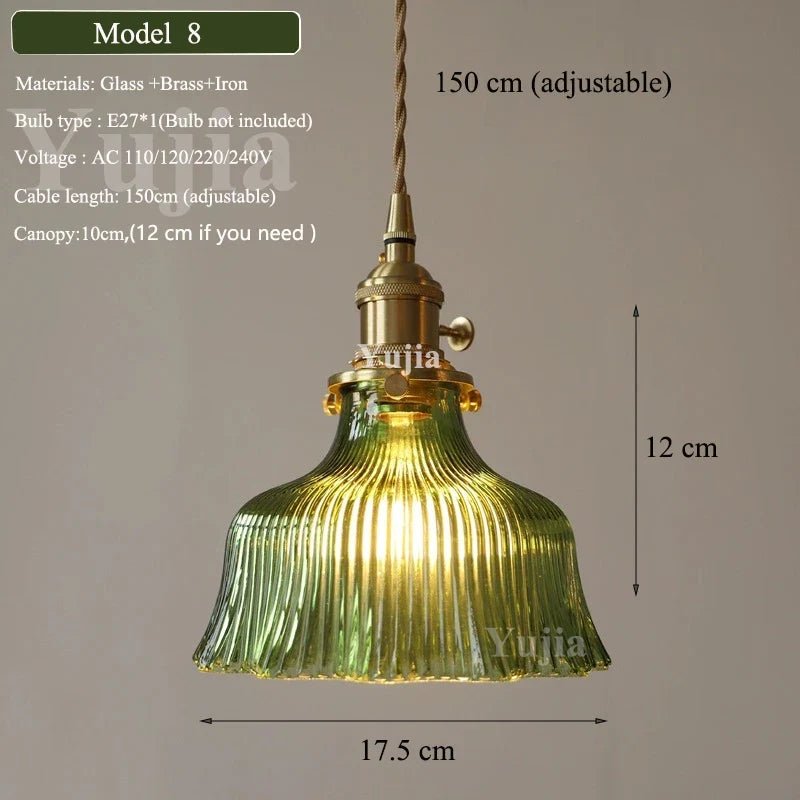 Nordic Green Glass Pendant Light With Brass Accents - Decorbites