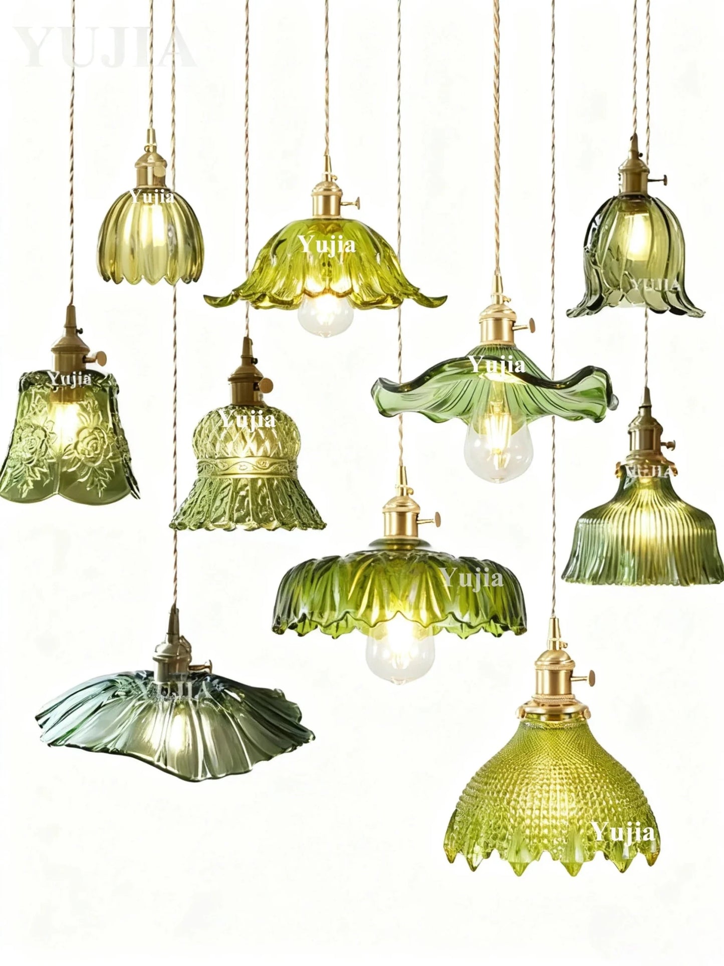 Nordic Green Glass Pendant Light With Brass Accents - Decorbites