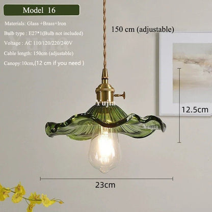 Nordic Green Glass Pendant Light With Brass Accents - Decorbites