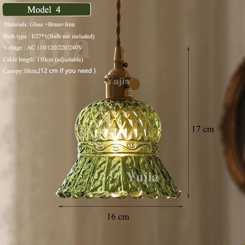 Nordic Green Glass Pendant Light With Brass Accents - Decorbites