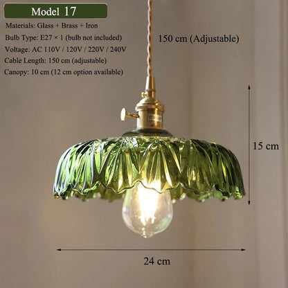 Nordic Green Glass Pendant Light With Brass Accents - Decorbites