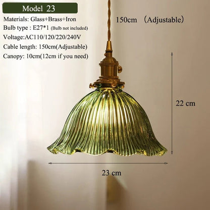 Nordic Green Glass Pendant Light With Brass Accents - Decorbites