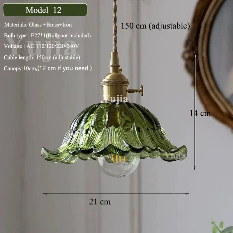 Nordic Green Glass Pendant Light With Brass Accents - Decorbites
