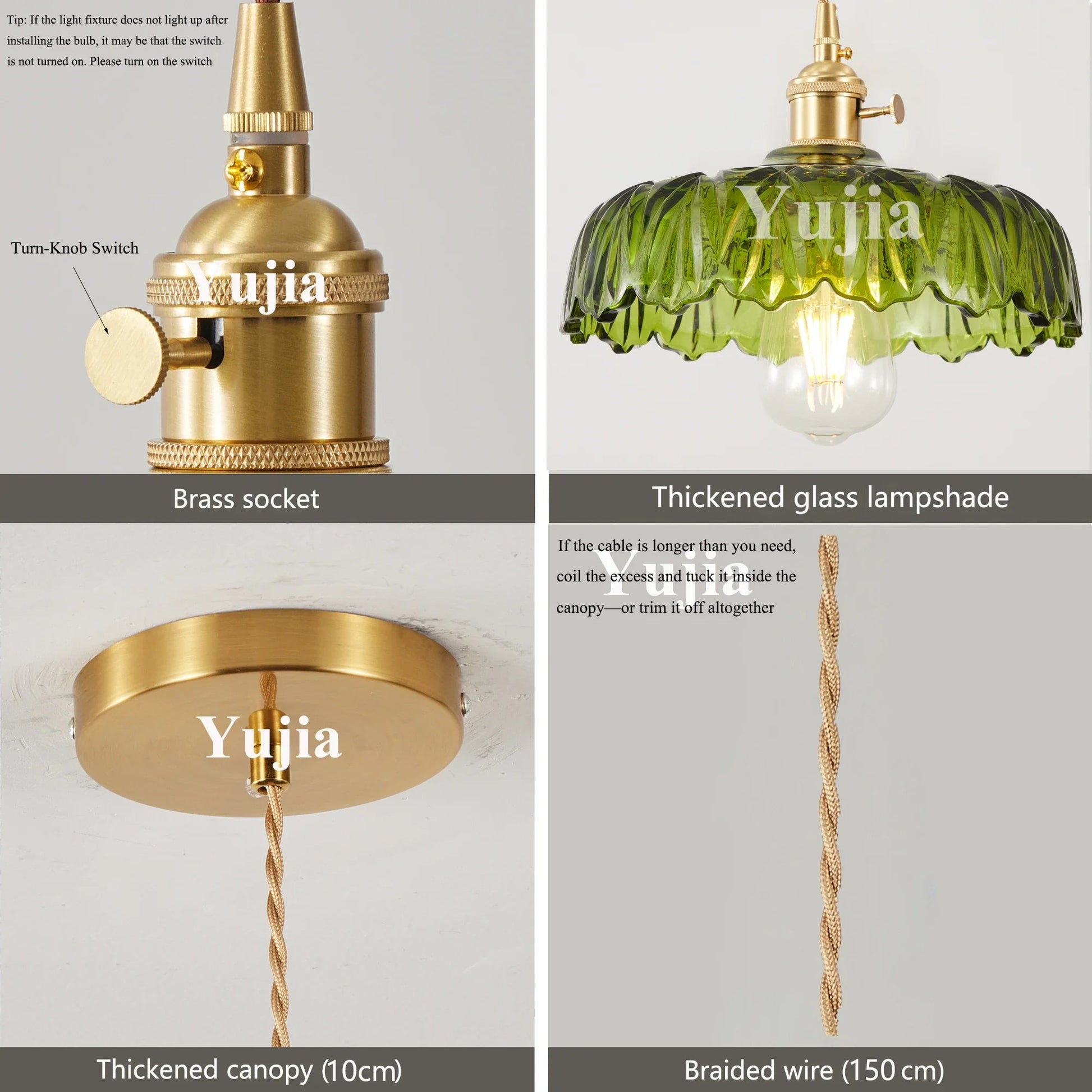 Nordic Green Glass Pendant Light With Brass Accents - Decorbites