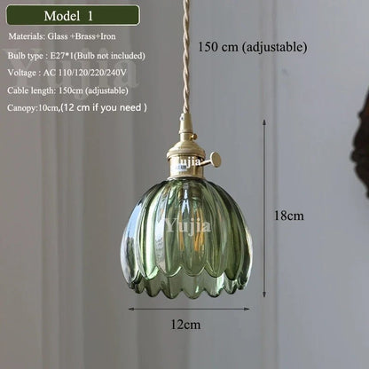 Nordic Green Glass Pendant Light With Brass Accents - Decorbites