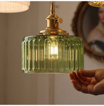 Nordic Green Glass Pendant Light With Brass Accents - Decorbites