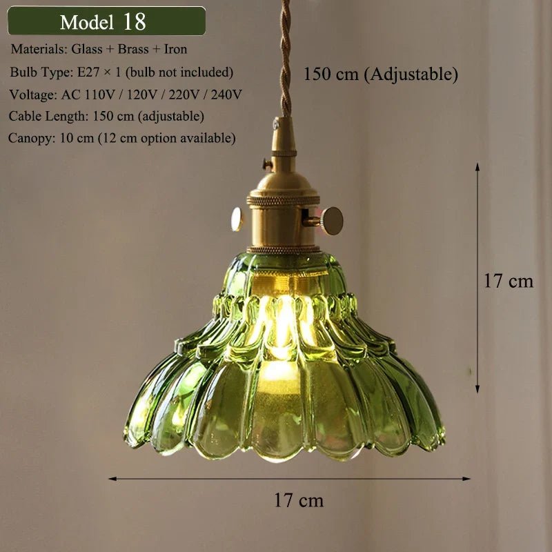 Nordic Green Glass Pendant Light With Brass Accents - Decorbites