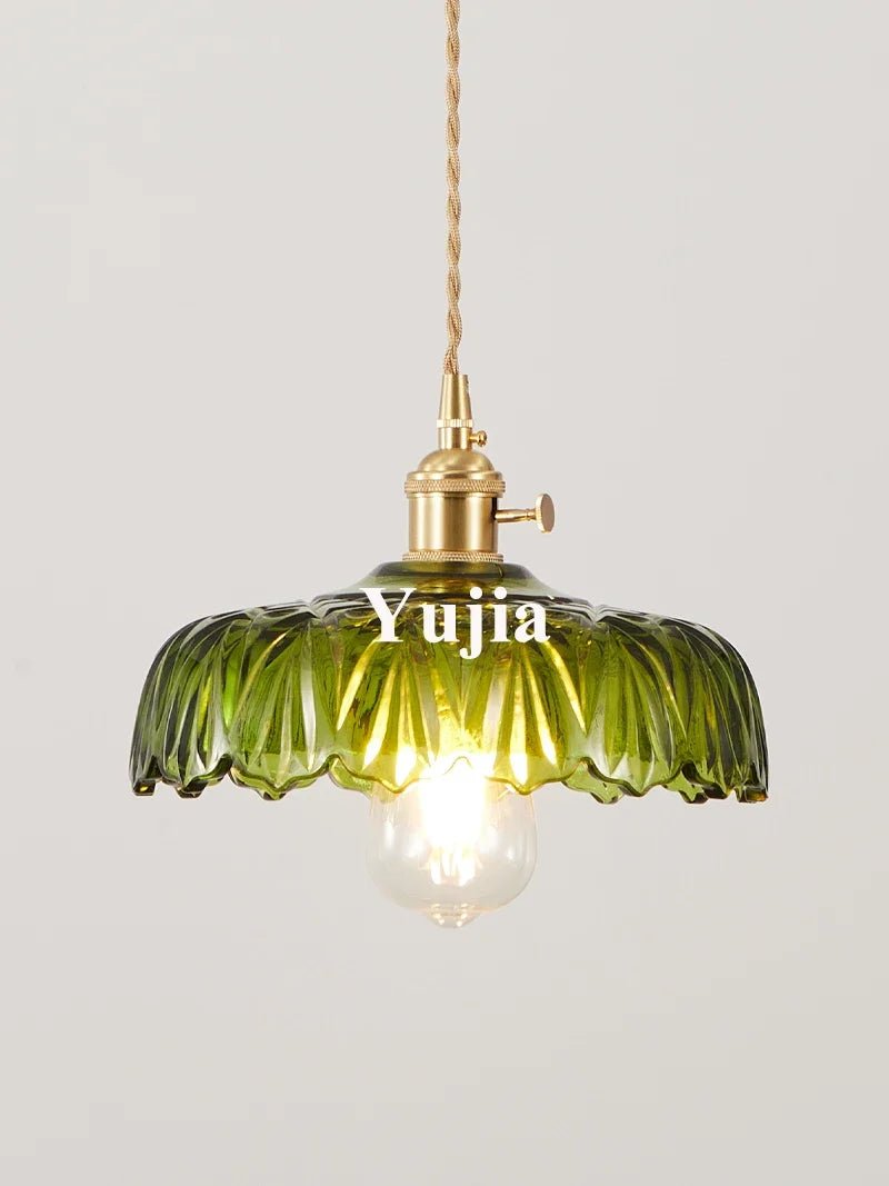 Nordic Green Glass Pendant Light With Brass Accents - Decorbites
