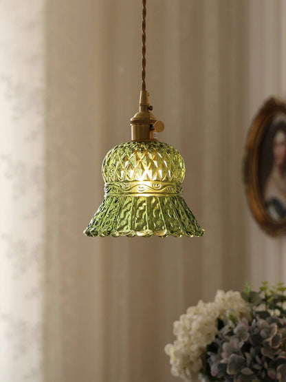 Nordic Green Glass Pendant Light With Brass Accents - Decorbites