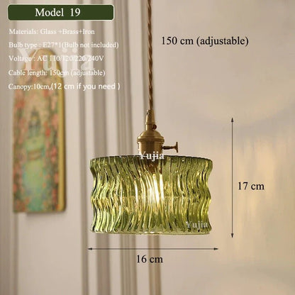 Nordic Green Glass Pendant Light With Brass Accents - Decorbites