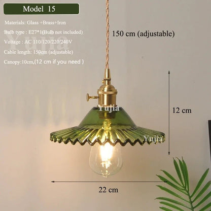 Nordic Green Glass Pendant Light With Brass Accents - Decorbites