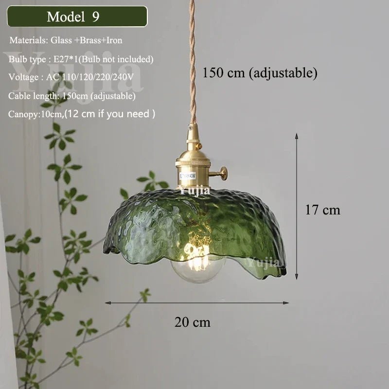 Nordic Green Glass Pendant Light With Brass Accents - Decorbites