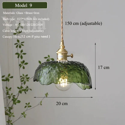 Nordic Green Glass Pendant Light With Brass Accents - Decorbites