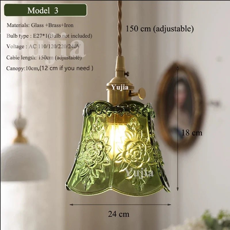 Nordic Green Glass Pendant Light With Brass Accents - Decorbites
