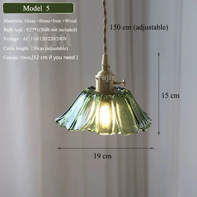 Nordic Green Glass Pendant Light With Brass Accents - Decorbites