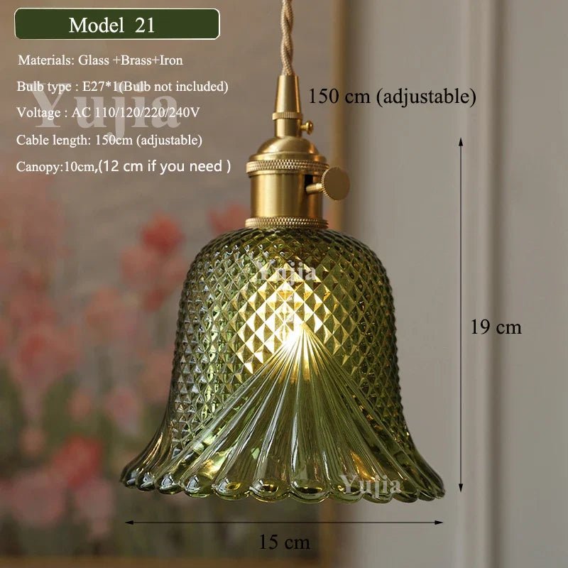 Nordic Green Glass Pendant Light With Brass Accents - Decorbites