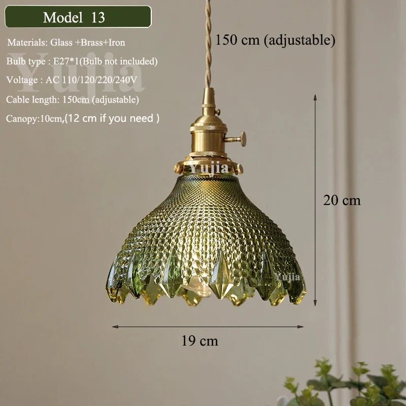 Nordic Green Glass Pendant Light With Brass Accents - Decorbites