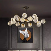 Modern chandelier with clear textured glass spheres and brass fixture for nordic dining room indoor pendant lighting