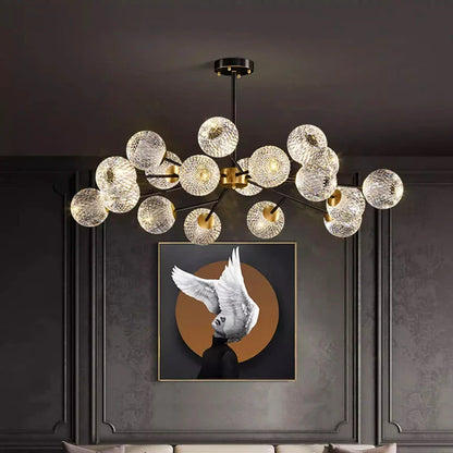 Modern chandelier with clear textured glass spheres and brass fixture for nordic dining room indoor pendant lighting