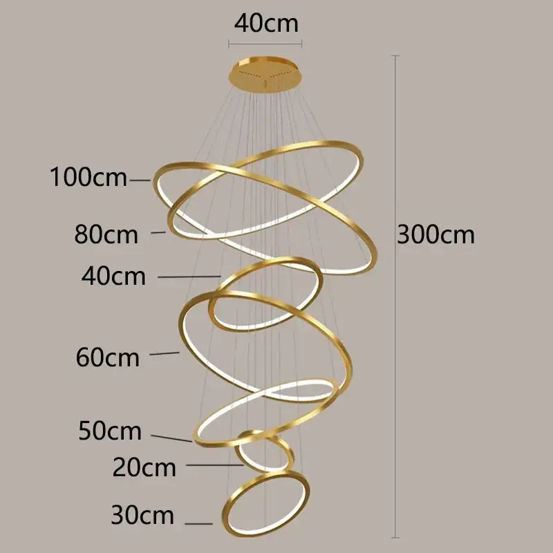 Gold-toned nordic home decor spiral ring chandelier with led lights for elegant home decor stair lighting by decorbites nordic home