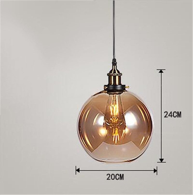 Nordic industrial home bedroom glass chandelier with amber glass globe pendant light and black metal accents