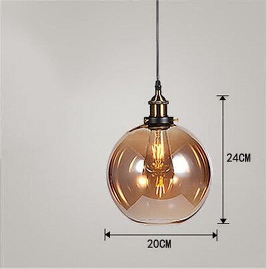 Nordic industrial home bedroom glass chandelier with amber glass globe pendant light and black metal accents