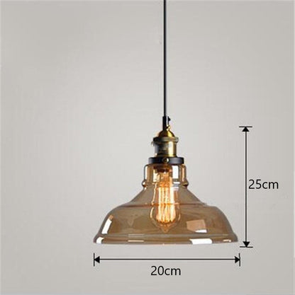 25cm tall amber glass chandelier with brass accents and vintage Edison bulb for Nordic industrial bedroom decor
