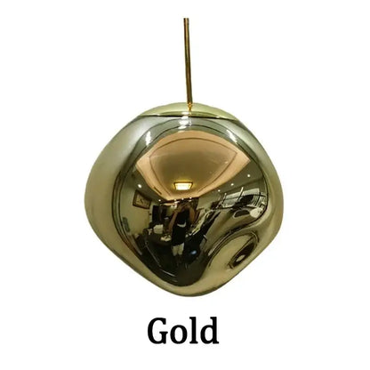 Gold-colored nordic lava glass chandelier with reflective spherical pendant and thin rod suspension for dining room decorbites nordic lava