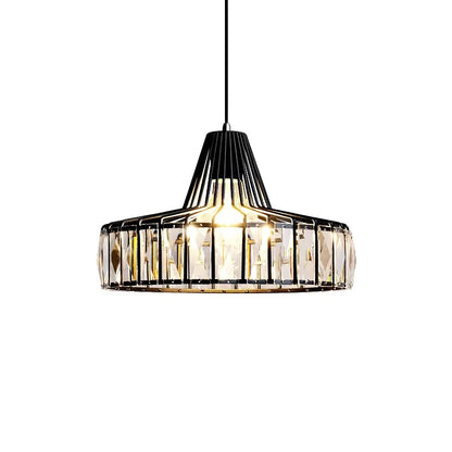 Black metal frame pendant light with faceted crystal panels for kitchen island dining room lighting fixtures
