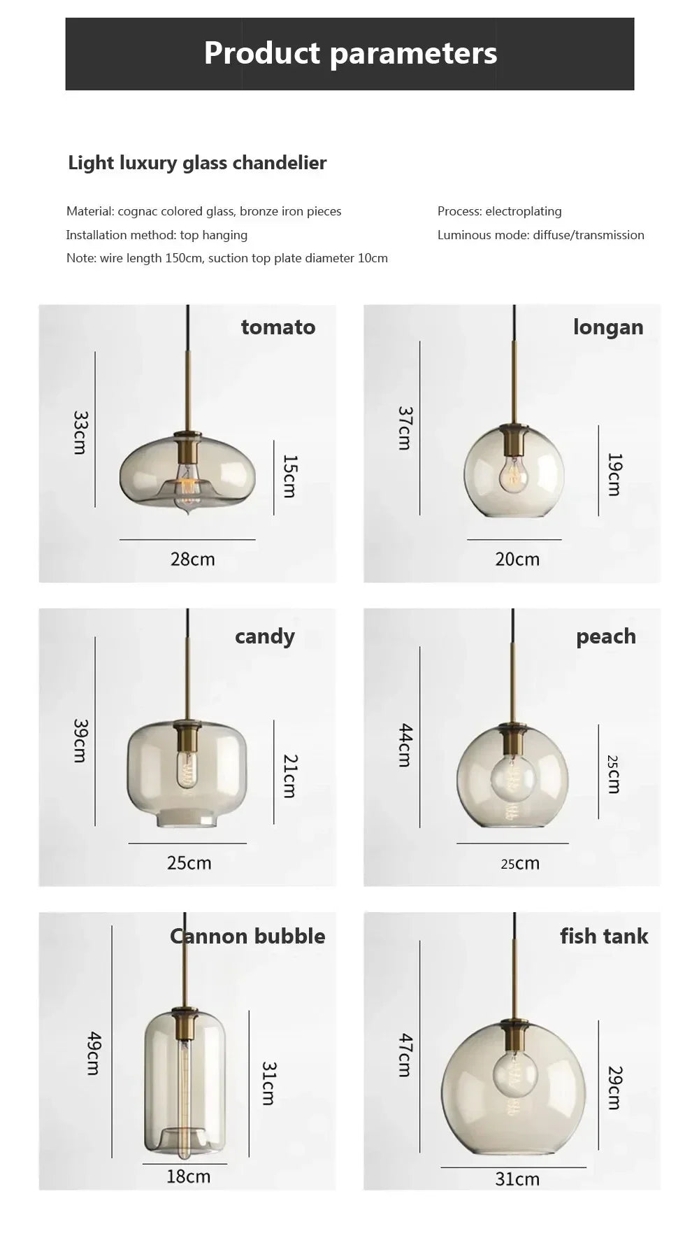 Nordic led glass pendant light with translucent colored glass and bronze iron frame for dining room decor