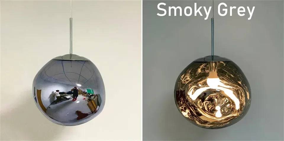 Spherical nordic led pvc pendant light with smoky grey metallic finish for bedroom dining room indoor lighting