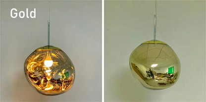Gold-finished nordic led pvc pendant light with reflective textured glass globe for indoor bedroom and living room lighting