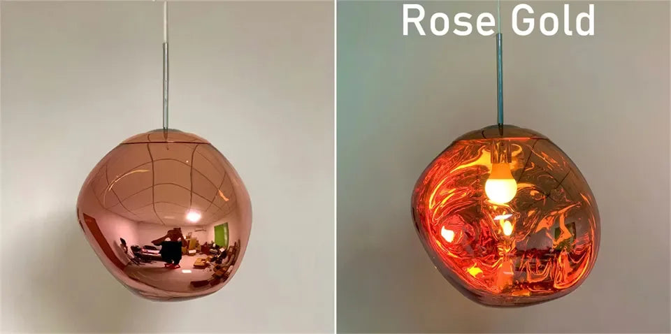 Rose gold spherical nordic LED PVC pendant light with reflective mirrored surface for indoor home decoration