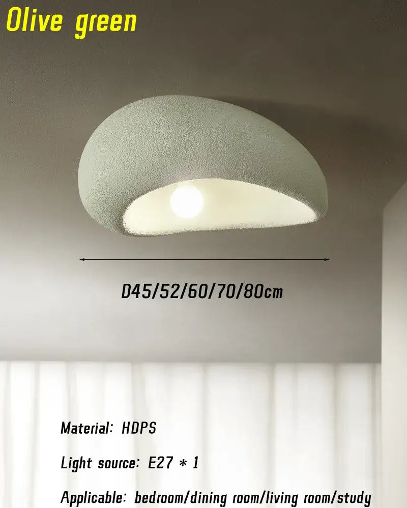 Olive green nordic ceiling light made of hdps with soft textured finish and integrated e27 bulb for bedroom use