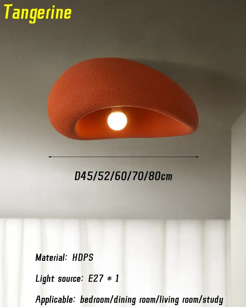 Tangerine-colored nordic ceiling light with soft textured hdps and modern curved design for bedroom use