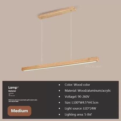 Nordic Linear Wood LED Pendant Light - Decorbites