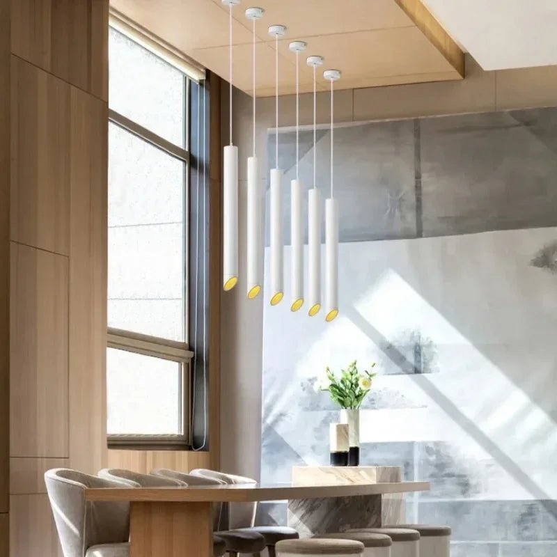 Nordic Long Tube Dimmable Pendant Light White Aluminum - Decorbites